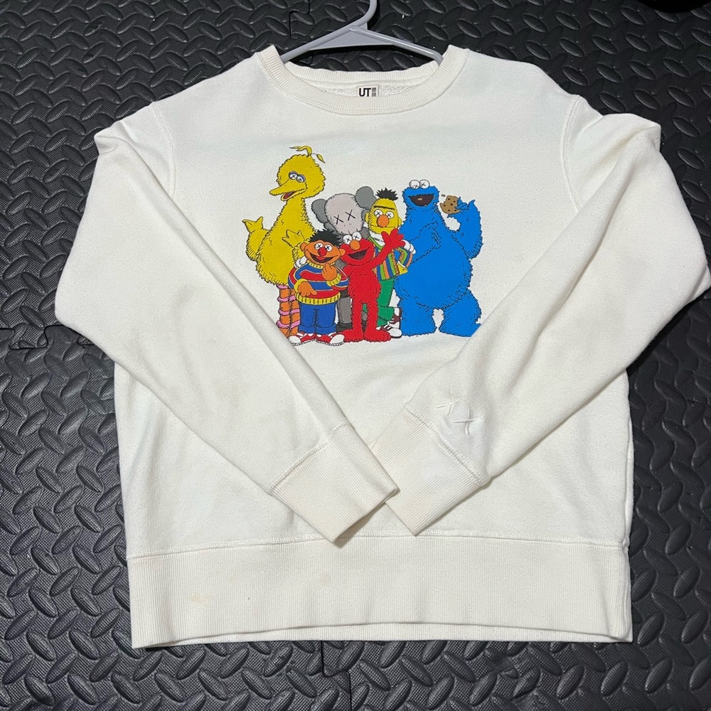 Kaws x Sesame Street White Crewneck Sweater from Uniqlo